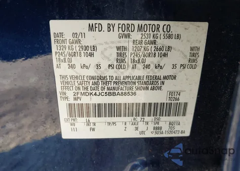 2011 Ford Edge Sel from USA, damaged, VIN 2FMDK4JC5BBA88536